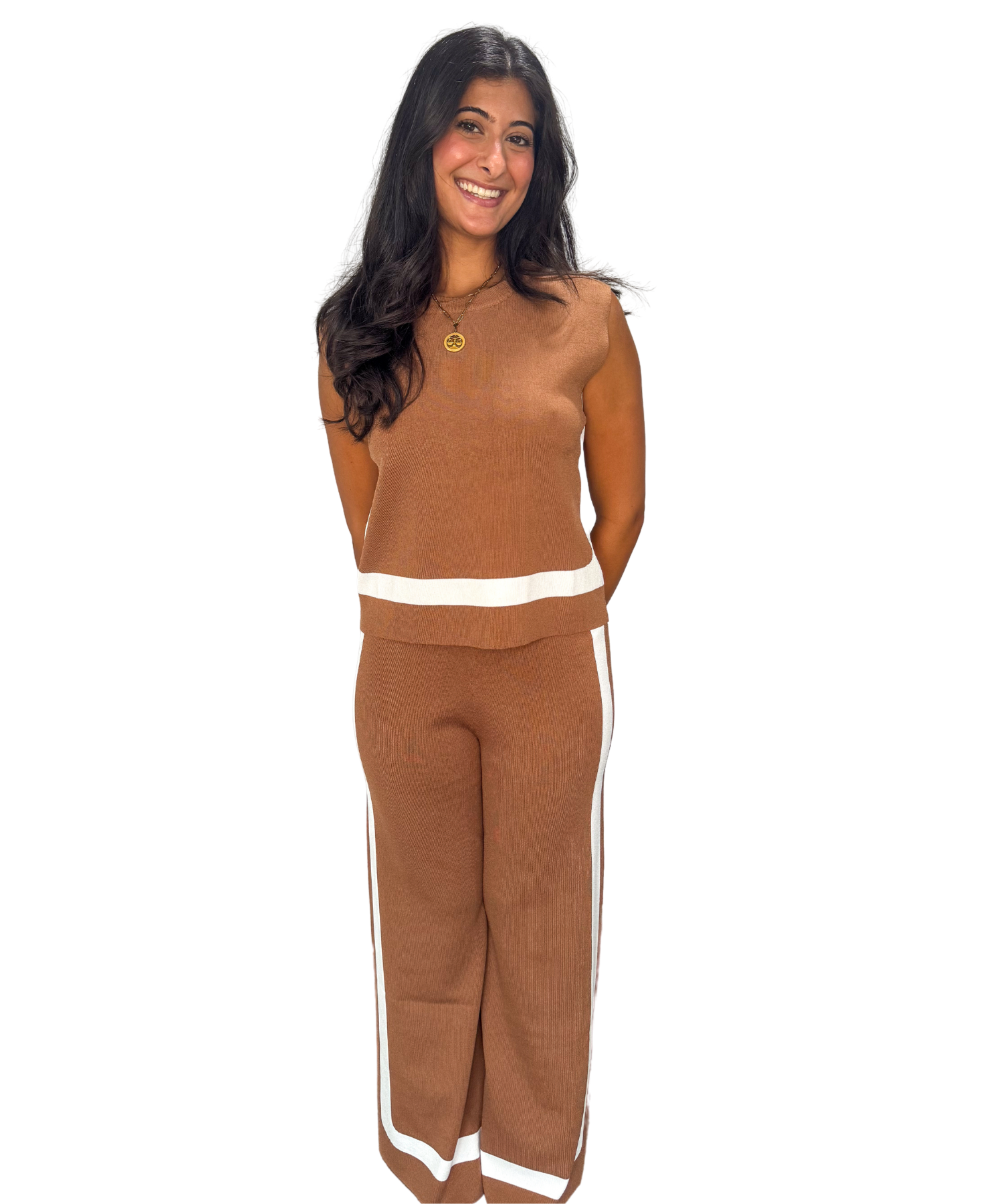 Tan sleeveless sweater on sale