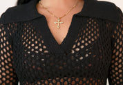 Black Collared Knit Cover up